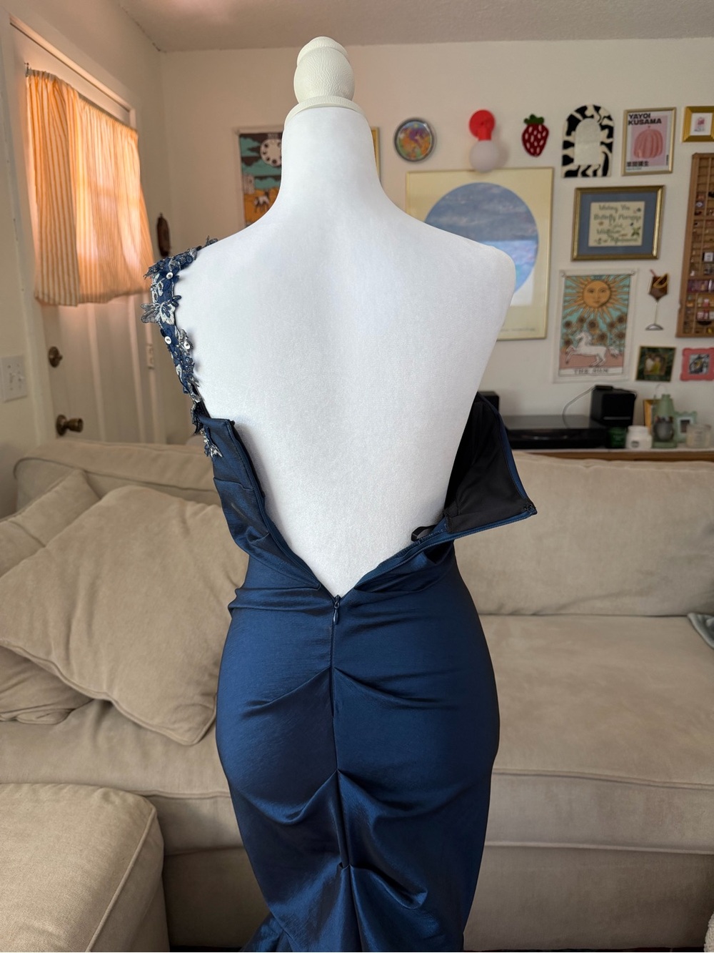 Cache Deep Blue One Shoulder Dress Formal Dress Size 2 Mermaid Style - Picture 6 of 11